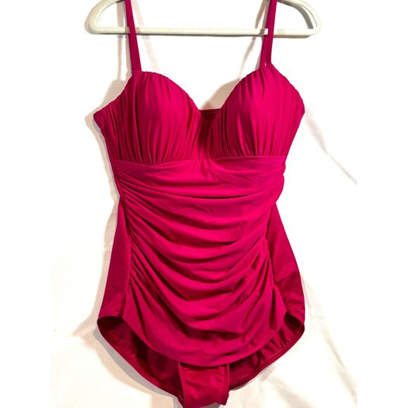Miraclesuit Rialto Ruching sz 16 One Piece SwimSuit Classy Fuschia Pink Slimming - Picture 2 of 9